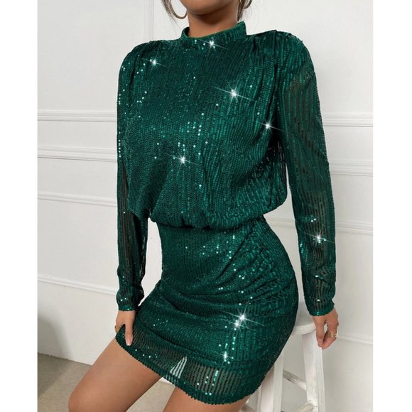 MODA ME COUTURE Dresses & Skirts - ALL THAT GLAM Bodycon Sequin allover Long Sleeved green